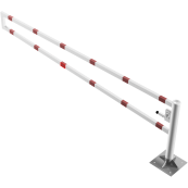 Swiveling gates | to be fixed by plugs, hot-dip galvanized and white coated with red reflecting rings | total width: 3500 mm | with Euro profile cylinder lock
